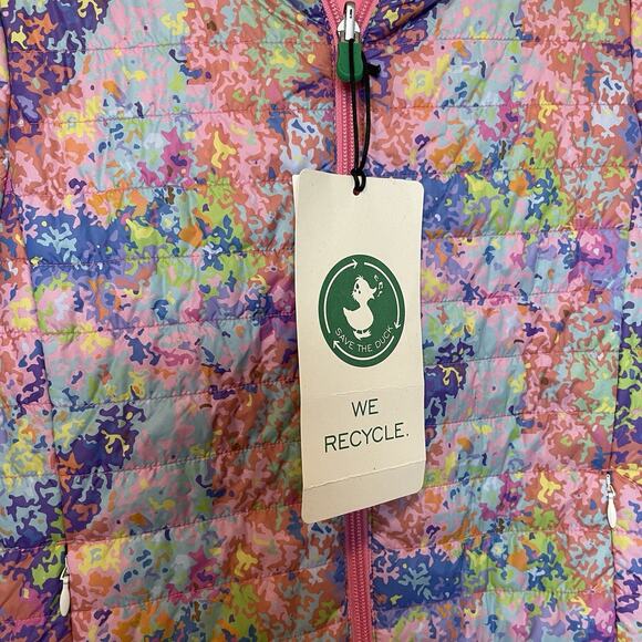 NWT Save The Duck Reversible Puffer Jacket Coat Size 6 Pink Multicolor Abstract - Picture 14 of 15